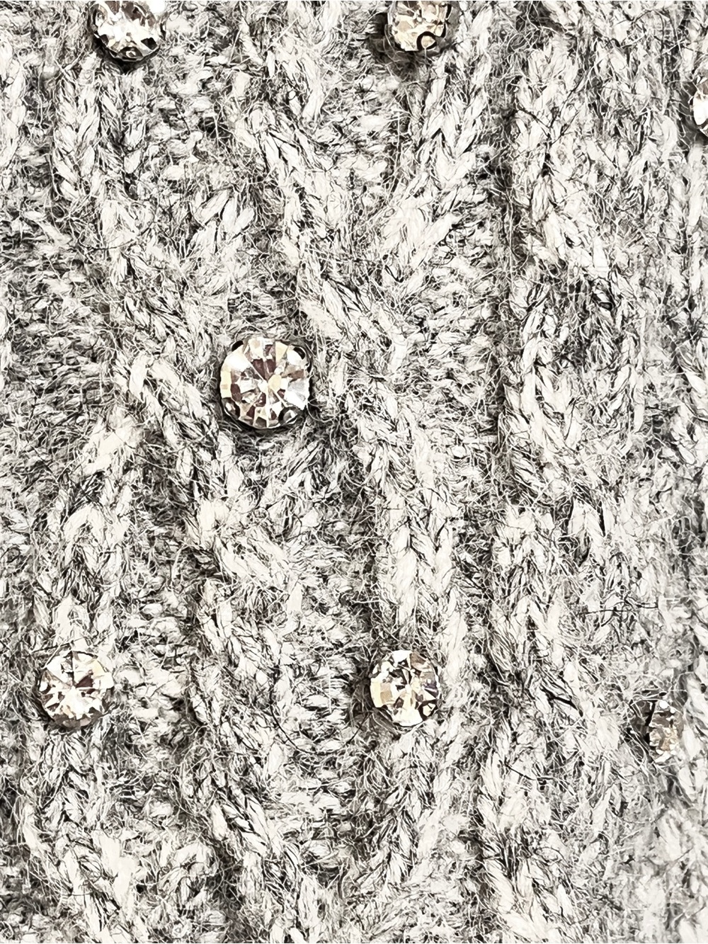 Christian Lacroix Gray Cable Knit Rhinestone Zip Front Cardigan Women’s Large - Picture 4 of 7